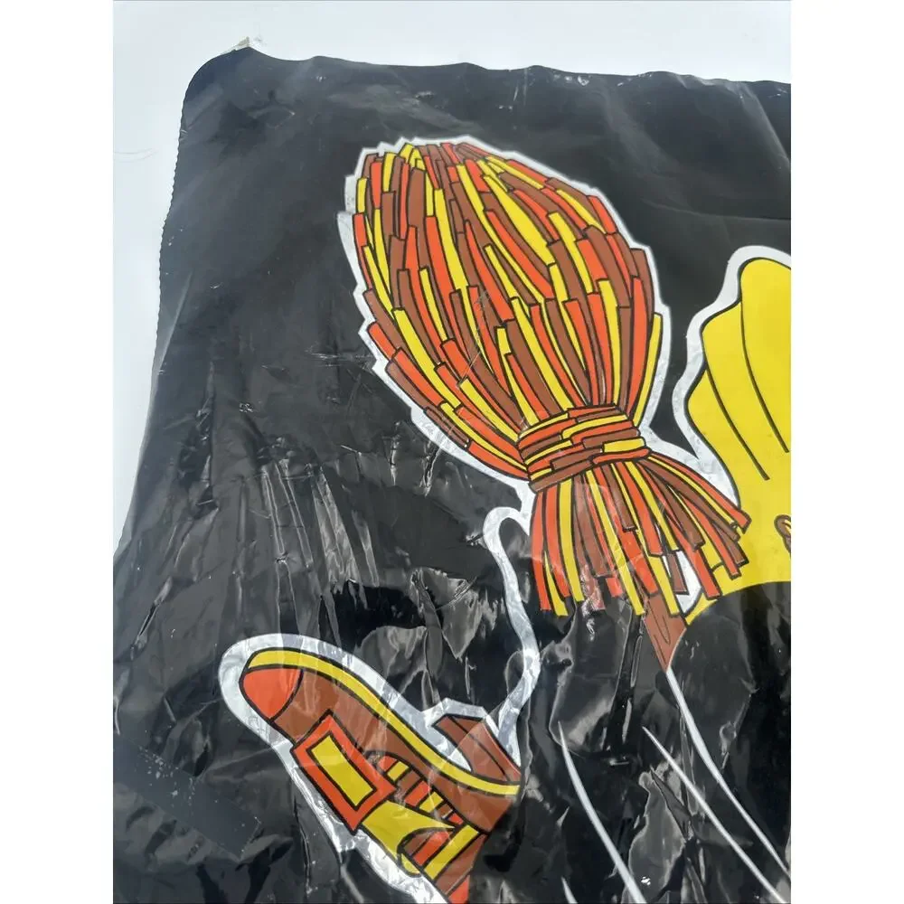 Vintage Foil Plastic Witch Halloween Window Covers Decor 31x26
